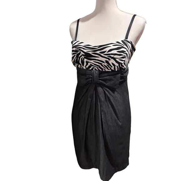 Juniors Large Vintage Rue 21 Zebra Print Mini Dress 90s Look Black Denim-Look - Picture 1 of 11